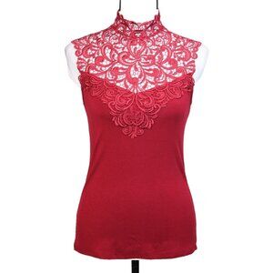 Arianne Top Womens Small Red Lace High Neck Sleeveless Fairycore Feminine Y2K